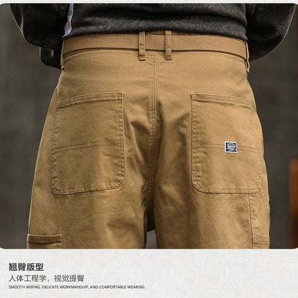 HIQOR Mens Clothing Spring Autumn Cargo Pants Man Cotton Casual Loose Trouser Belt Mid Waist Joggers Male Straight Baggy Pants