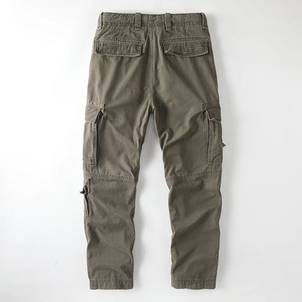 American Style Men's Heavyweight Cotton Cargo Pants Multi-Pocket Casual Loose Straight-Leg Work Trousers Outdoor Jogger Pants