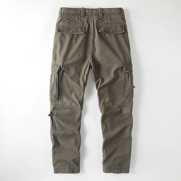 American Style Men's Heavyweight Cotton Cargo Pants Multi-Pocket Casual Loose Straight-Leg Work Trousers Outdoor Jogger Pants