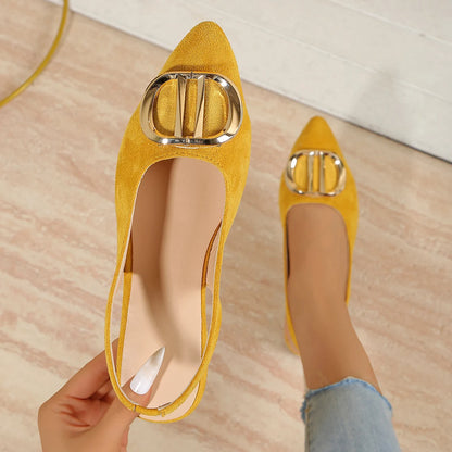 French Pointed-toe Metal Flat Shoes Baotou Sandals Shallow-mouth Single Shoes Foreign-style Explosive Internet Celebrity