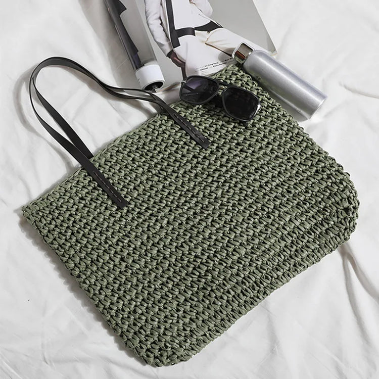 Borsa da donna Borsa da spiaggia estiva Borsa da spiaggia in rattan intrecciata a mano in paglia lavorata a maglia di grande capacità Borsa a tracolla da donna in pelle Bohemia Nuovo