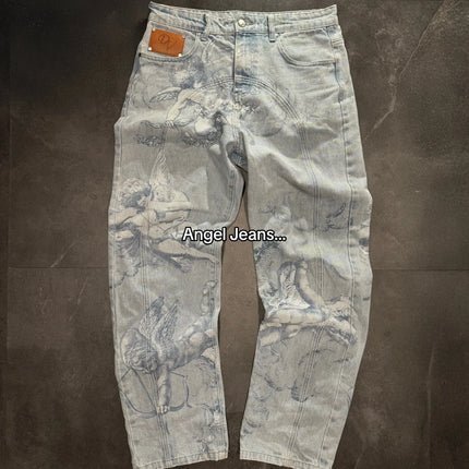 Jeans Strappati Stile Retrò Americano Y2k per Donne, Pantaloni in Denim con Due Aperture, Casual Goth Streetwear a Gamba Larga e Vita Alta