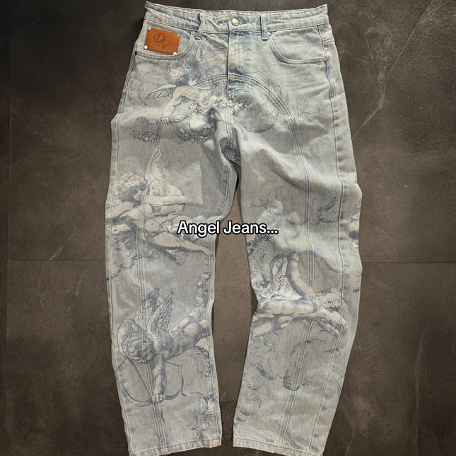 Jeans Strappati Stile Retrò Americano Y2k per Donne, Pantaloni in Denim con Due Aperture, Casual Goth Streetwear a Gamba Larga e Vita Alta