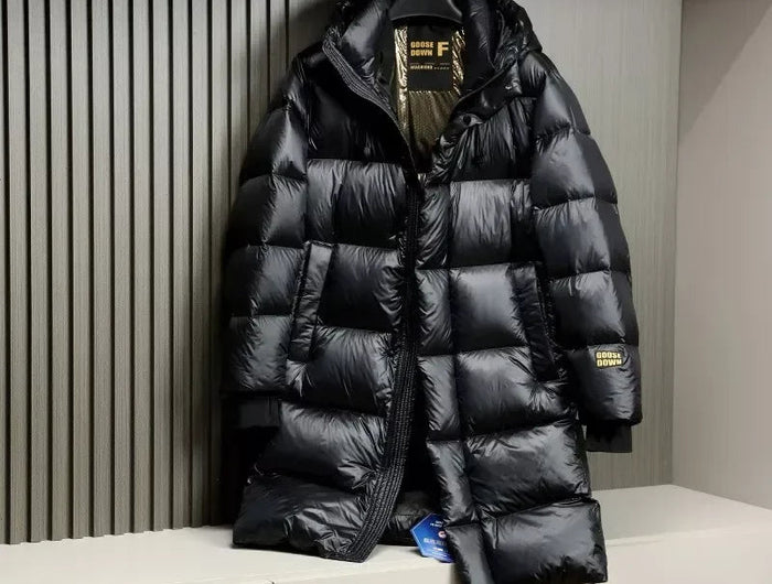 -30 ℃ Cold-proof Long Down Jacket Men's Light Luxury Black Gold Lightweight 95% Goose Down Jacket Unisex Winter Warm Hooded Coat PlatiNum