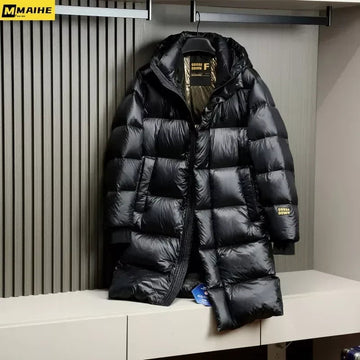 -30 ℃ Cold-proof Long Down Jacket Men's Light Luxury Black Gold Lightweight 95% Goose Down Jacket Unisex Winter Warm Hooded Coat PlatiNum