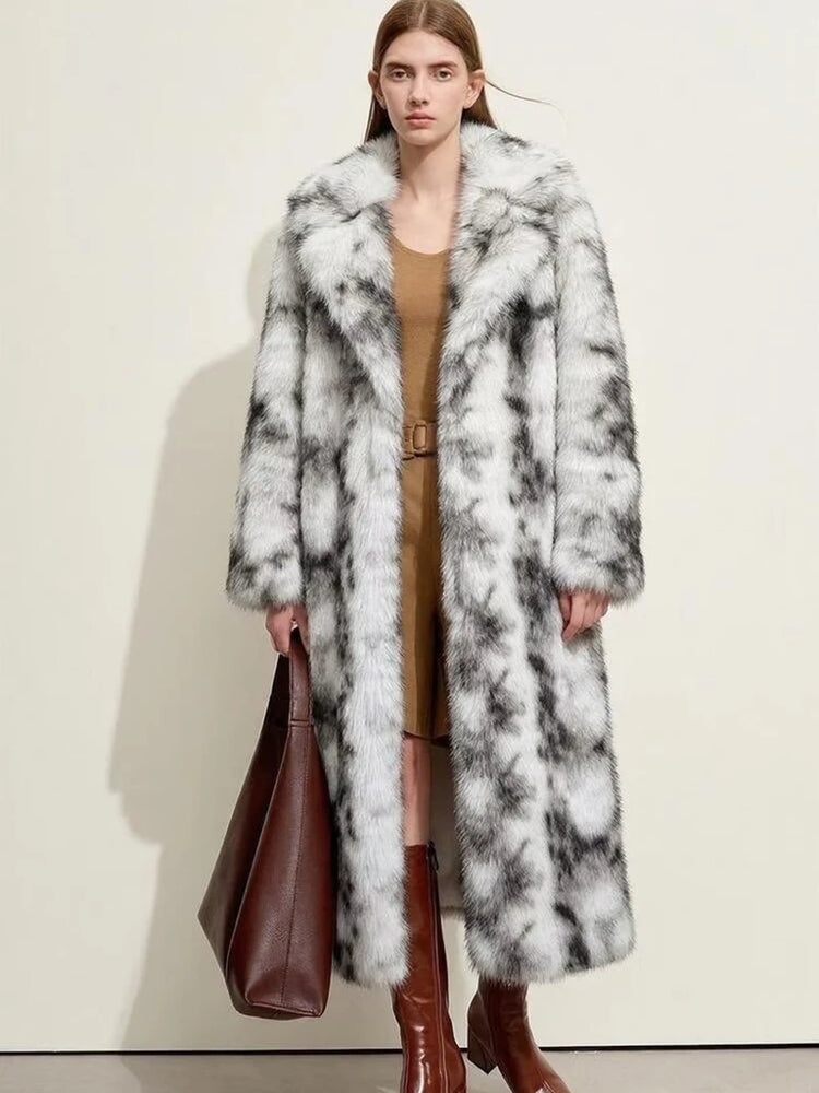 ZADORIN New 130cm Long Fluffy Faux Fox Fur Coat Woman Elegant Lapel Thick Warm Faux Fur Jacket Woman Winter Fur Coats Outerwears