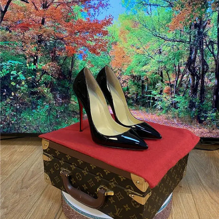 Tacchi altissimi personalizzati multicolori da 12 cm, pelle verniciata bianca nuda, suola rossa sexy, scarpe sottili a punta per ordine singolo platinumshop
