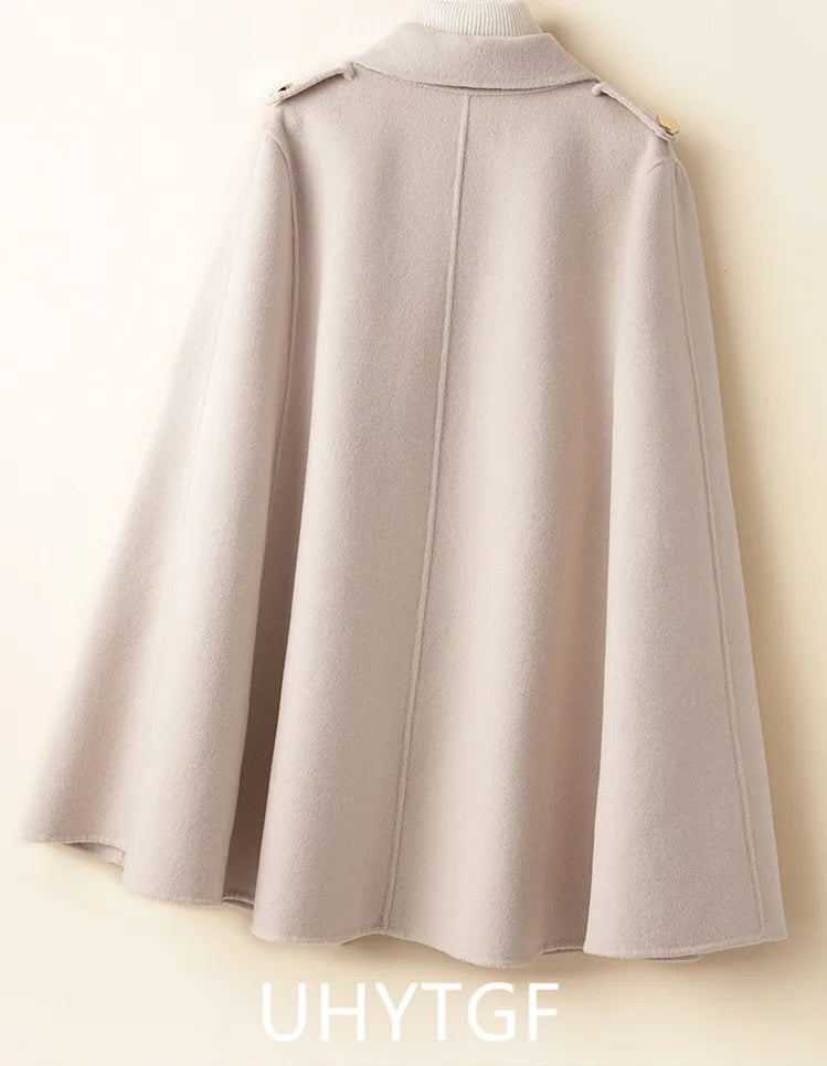 UHYTGF Mid Long Bat Cape Wool Coat Women High-End Double Sided Cashmere Autumn Jacket Female Fashion Casual Ladies Outewear 2029