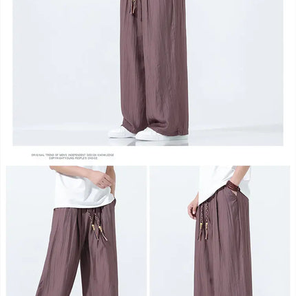Pantaloni da Uomo a Gamba Dritta Estivi in Seta Ghiacciata, Pantaloni a Gamba Larga Freschi, Nuovi Arrivi di Tendenza, Traspiranti, Stile Cinese, Casual