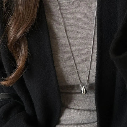 Real 925 Sterling Silver Minimalist Water Drop Pendant Chain Necklace for Women Classic Fine Jewelry Personality Accessories PlatiNum