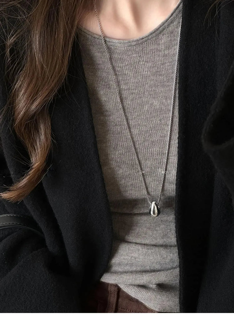 Real 925 Sterling Silver Minimalist Water Drop Pendant Chain Necklace for Women Classic Fine Jewelry Personality Accessories PlatiNum