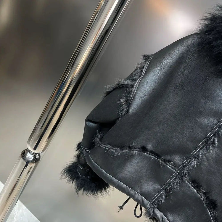 Winter Faux Lambskin Lapel Long-sleeved Inner Liner Thickened Fur One-piece Cotton-padded Jacket Street Fashion Warm Women Coat