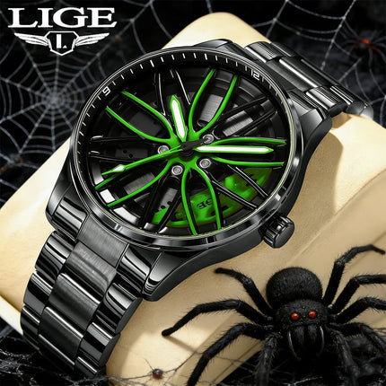 Orologio da Uomo LIGE di Lusso al Quarzo, Sportivo, Impermeabile, in Acciaio Inossidabile, Luminoso, con Quadrante a Forma di Ruota d'Auto, Elegante Orologio da Uomo per Affari platinumshop