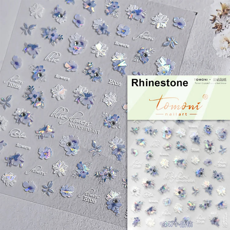 5D Kawaii Lily Nail Art Stickers 1pcs Japanese Pink White Flower With Diamond Self Adhesive Nail Decorations Slider Decals DIY