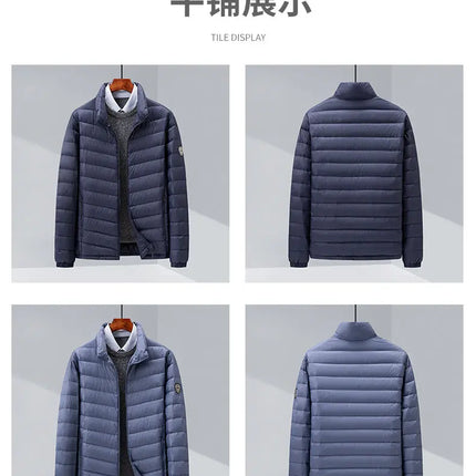 90 White Duck Down Men's Light and Warm Down Jacket with a Stand-Up Collar, Fashionable and Versatile Autumn and Winter Coat