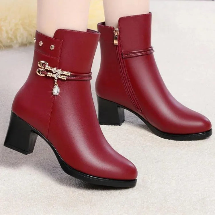 Winter Women's Leather Boots-Thickened Warm Lined Soft Leather Snow Boots, Plus-Size Women's Winter Shoes, for Commuting&Parties
