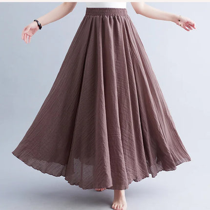 nuove gonne lunghe in cotone di lino da donna 2020 gonne lunghe a pieghe in vita elastica spiaggia Boho gonne estive vintage Faldas Saia