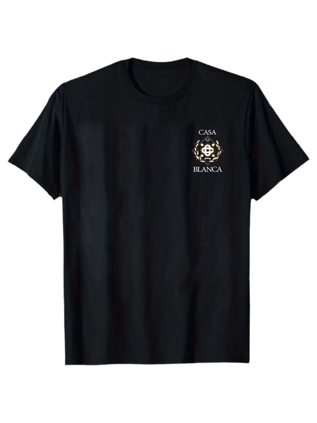 Men's casual short-sleeved t-shirt suitable for all seasons, daily wear, double-sided Blanca pattern, unisex, available in black