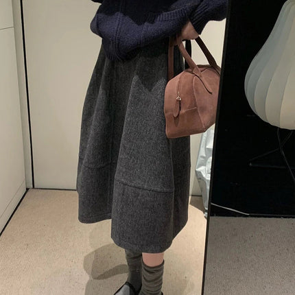 Vintage Woolen Midi Skirt Women Harajuku Streetwear High Waist Skirts Autumn Winter Ladies Korean Casual Design A Line Faldas PlatiNum