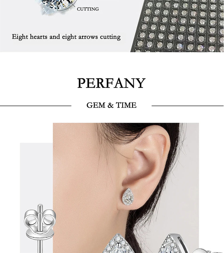 PERFANY 1CT Moissanite Earrings for Women S925 Pure Silver Water Droplet Cutting Laboratory Diamond Earrings Luxury Jewelry PlatiNum