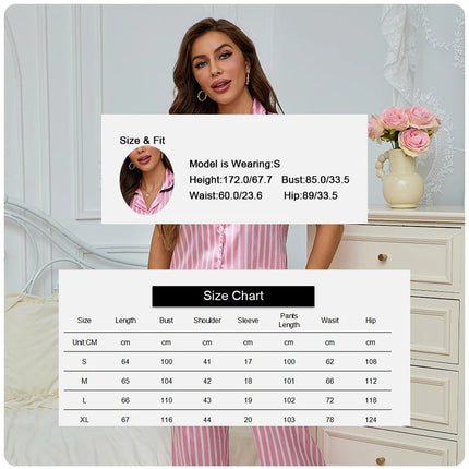 Set Pigiama da Donna con Stampa a Righe e Fiocco, Completo Estivo con Maglietta a Maniche Corte e Pantaloni, Comodo Abbigliamento da Notte e Loungewear