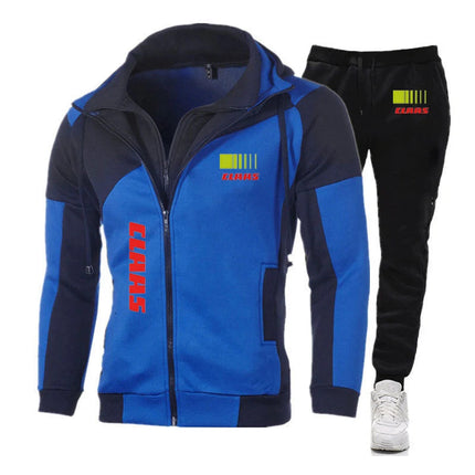 2025 Spring Autumn Claas Print Comfortable Splicing Hoodies+Trendy Solid Color Sweatpants Suit Men's Hooded Tracksuit Sports Set PlatiNum