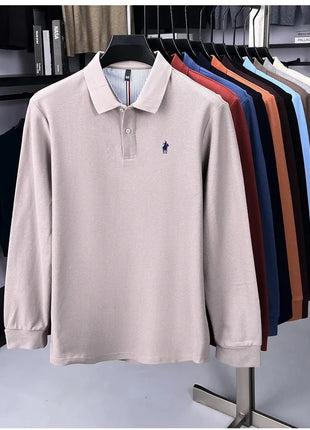 Polo à manches longues de marque haut de gamme 100 % coton, nouveau t-shirt décontracté à revers pour homme d'affaires, confort de luxe avec broderie Paul poney