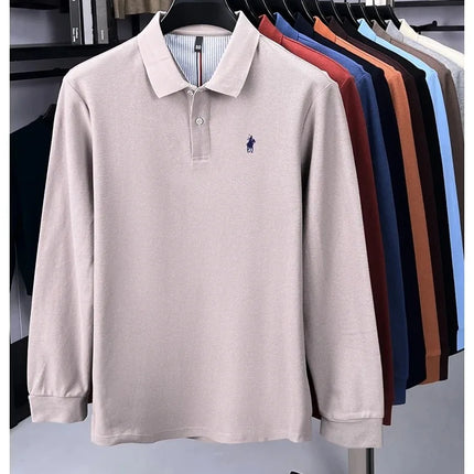 High-end branded long-sleeved polo shirt, 100% cotton, new business men's leisure lapel t-shirt, luxury comfort with Paul pony embroidery