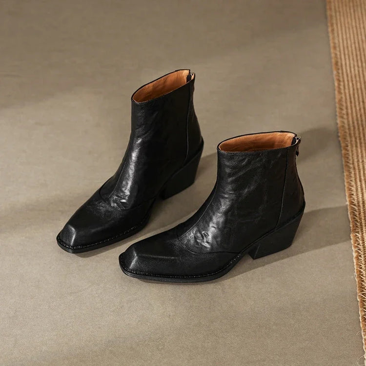Women's Chelsea Boots High Heels Genuine Leather 2027 New Autumn Winter Fashion Women's Ankle Boots Retro Winter Boots Ladies