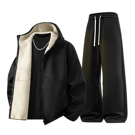 Men's Sweatshirt Set Fleece Jacket Sweatpants 2 Piece Hooded Oversize 6XL 7XL 8XL Tracksuit Winter Warm Zip Outfit Thick Thermal