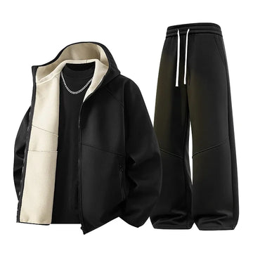 Men's Sweatshirt Set Fleece Jacket Sweatpants 2 Piece Hooded Oversize 6XL 7XL 8XL Tracksuit Winter Warm Zip Outfit Thick Thermal