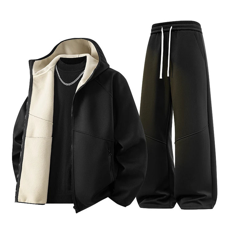 Men's Sweatshirt Set Fleece Jacket Sweatpants 2 Piece Hooded Oversize 6XL 7XL 8XL Tracksuit Winter Warm Zip Outfit Thick Thermal