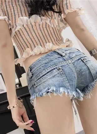 Summer Sexy Low Rise Denim Shorts Women High Elastic Butt Lifting Hot Pants Beach Triangle Shorts Fashion Stretchy Jeans Shorts PlatiNum