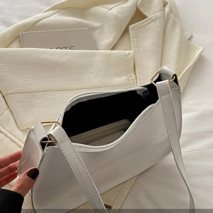 Retro Solid Color PU Leather Shoulder Underarm Bag Women's Fashion Handbags Casual Hobos Purses and Handbag Ladies Hand Bags PlatiNum