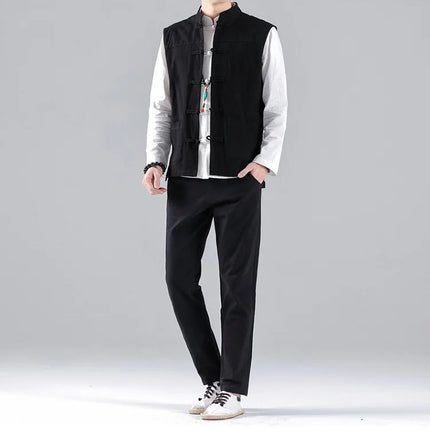 Canotte da uomo senza maniche in cotone stile cinese, gilet casual vintage, gilet estivi traspiranti, magliette larghe da uomo, abito Tang