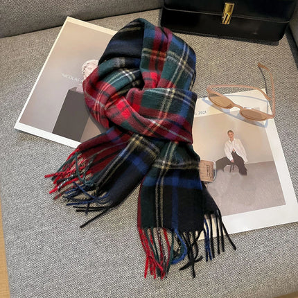 High Quality 100% Pure Wool Scarf Women Classic Chic  Autumn Winter Colorful Plaid Tassel Warm Muffler Female Thermal Shawl Lady