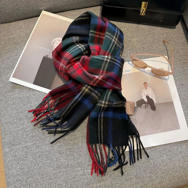 High Quality 100% Pure Wool Scarf Women Classic Chic  Autumn Winter Colorful Plaid Tassel Warm Muffler Female Thermal Shawl Lady