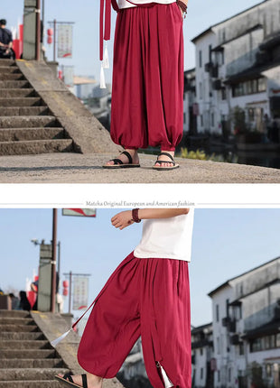 Pantaloni a Gamba Larga Stile Etnico per Uomo, Pantaloni in Lino Comodi e Traspiranti, Pantaloni da Ballo, Abbigliamento Casual Quotidiano, Pantaloni Hanfu, Taglie Fino a 8XL