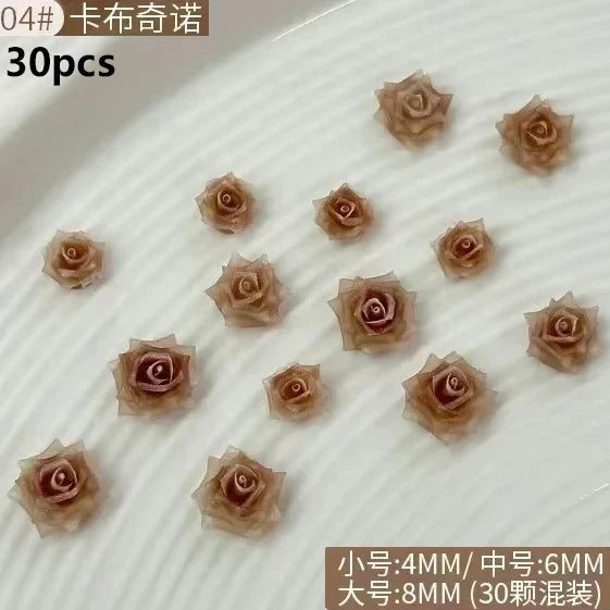 Delicate Dark Red Brown White Rose Flower Leaf Lily Tender Camellia Nail Charms Art Resin Decorations Manicure Tools Accessories