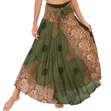 Boho Gonne Donna Rayon Beach Abito lungo Estate Bohemian Jupe Longue Femme Elastico in vita Stampa Fasciatura floreale Halter Hippie platinumshop