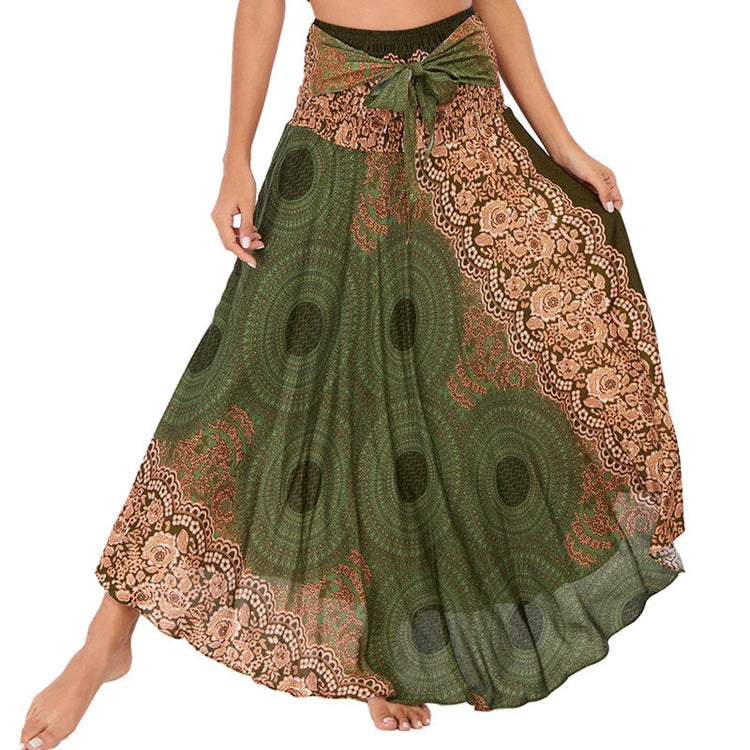 Boho Gonne Donna Rayon Beach Abito lungo Estate Bohemian Jupe Longue Femme Elastico in vita Stampa Fasciatura floreale Halter Hippie platinumshop