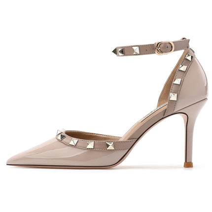 【Misurati la lunghezza dei piedi prima di ordinare】Scarpe da donna eleganti e di lusso con rivetti, sexy, con tacco alto e sottile, modello 62-CHC-33 platinumshop
