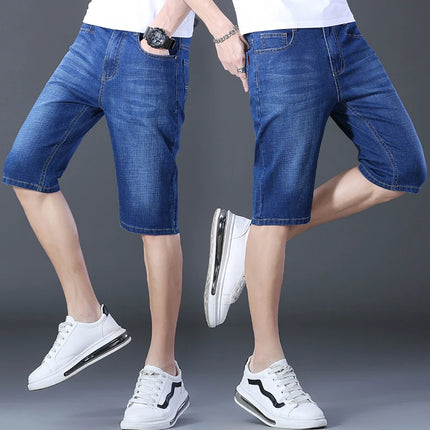 2026 Pantaloncini Casual da Uomo in Denim Cotone Elastico Dritti di Alta Qualità al Ginocchio Jeans Classici Vintage Moda Blu