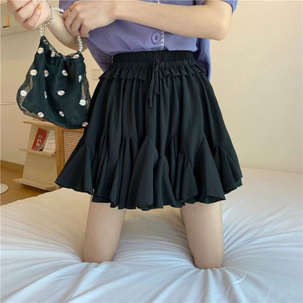 Abito da ballo estivo Minigonne bianche Donna 2024 Casual Vita alta Ruffles Faldas Fiocco coreano Harajuku Y2k Micro Gonna da tennis Nero