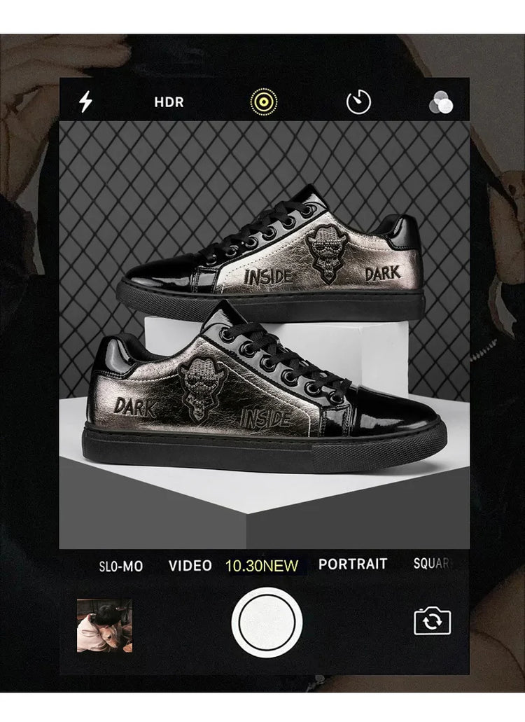 Men Casual Shoes Patent Leather Flats Skate Men Cool Driving Shoes Male Walking Shoes Sneakers Dress Trend the Latest Leisure