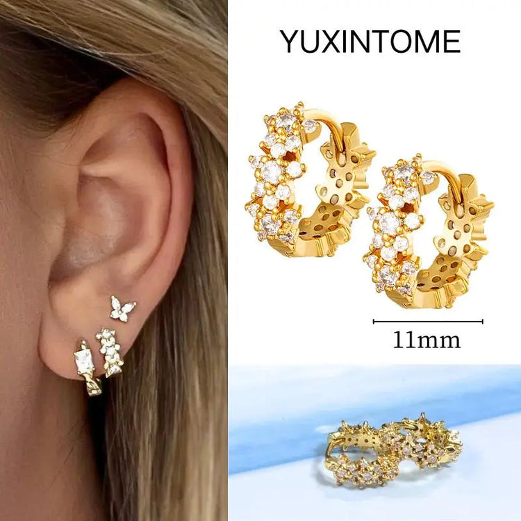 White Color Zircon Hoop Earrings 925 Sterling Silver Needle Cross/Star/Flower/Water Drop Pendant Gold Earrings Luxury Jewelry PlatiNum