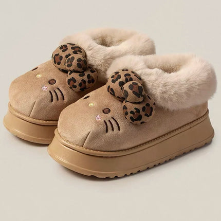 Sanrio Hello Kitty Winter Fleece Lined EVA Thick Mule Slippers Snowy Day Anti-Slip Warm Fleece Outdoor Slippers Women Snow Boots
