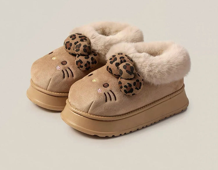 Sanrio Hello Kitty Winter Fleece Lined EVA Thick Mule Slippers Snowy Day Anti-Slip Warm Fleece Outdoor Slippers Women Snow Boots