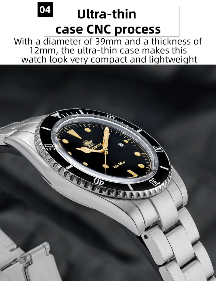 ADDIESDIVE 39mm Men's Analog Quartz Watch Ceramic Bezel K1 Domed Glass 200m Water Resistance C3 Super Luminous  Men's Dive Watch