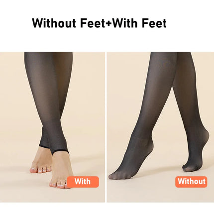 Women's Thermal Tights Fleece Lined Warm Winter High Waist Sexy Translucent Black Tights Thermal Legging Tights for Women